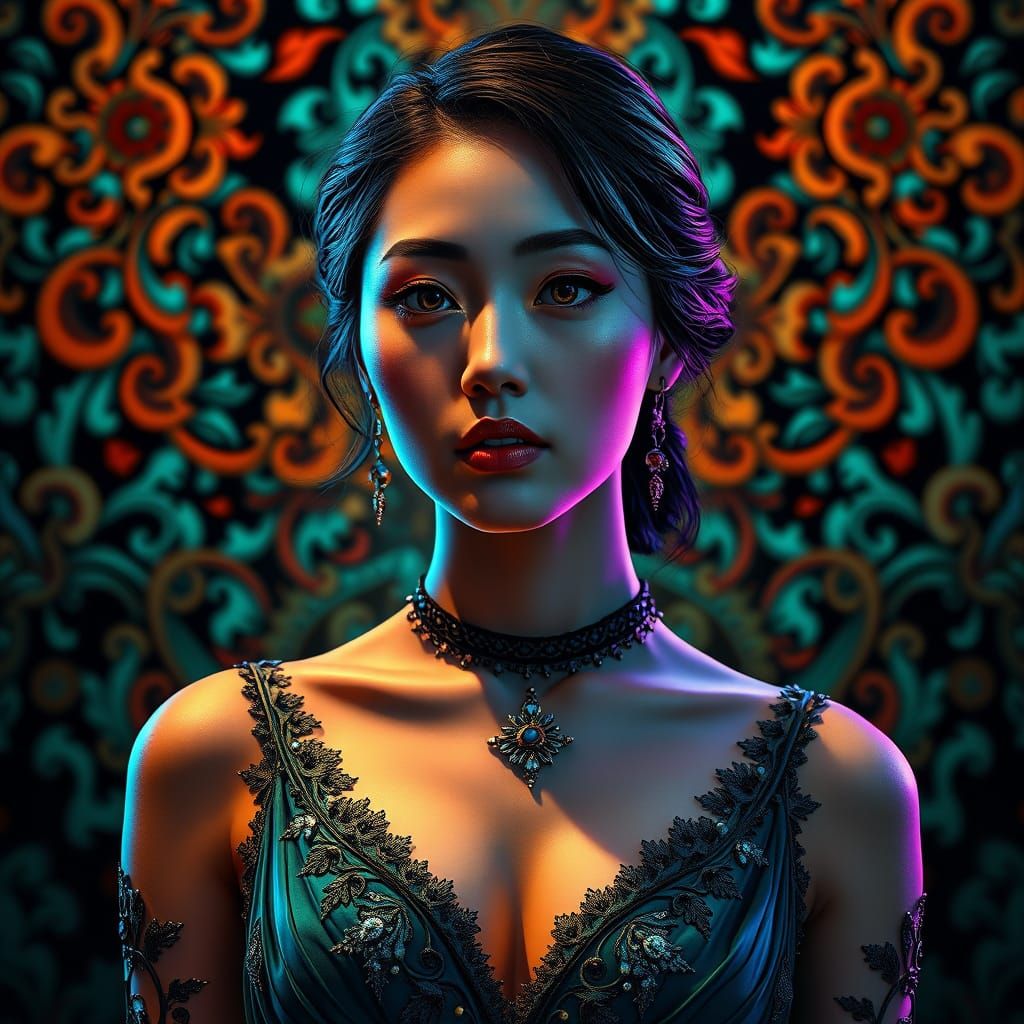Woman in Teal Gown: Fantastical Realism Portrait