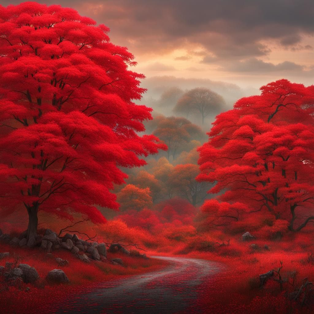 Red Maple Trees in October: Digital Matte Painting