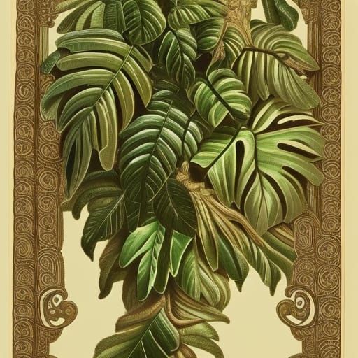 Sloth in Tropical Vines: Art Nouveau Illustration
