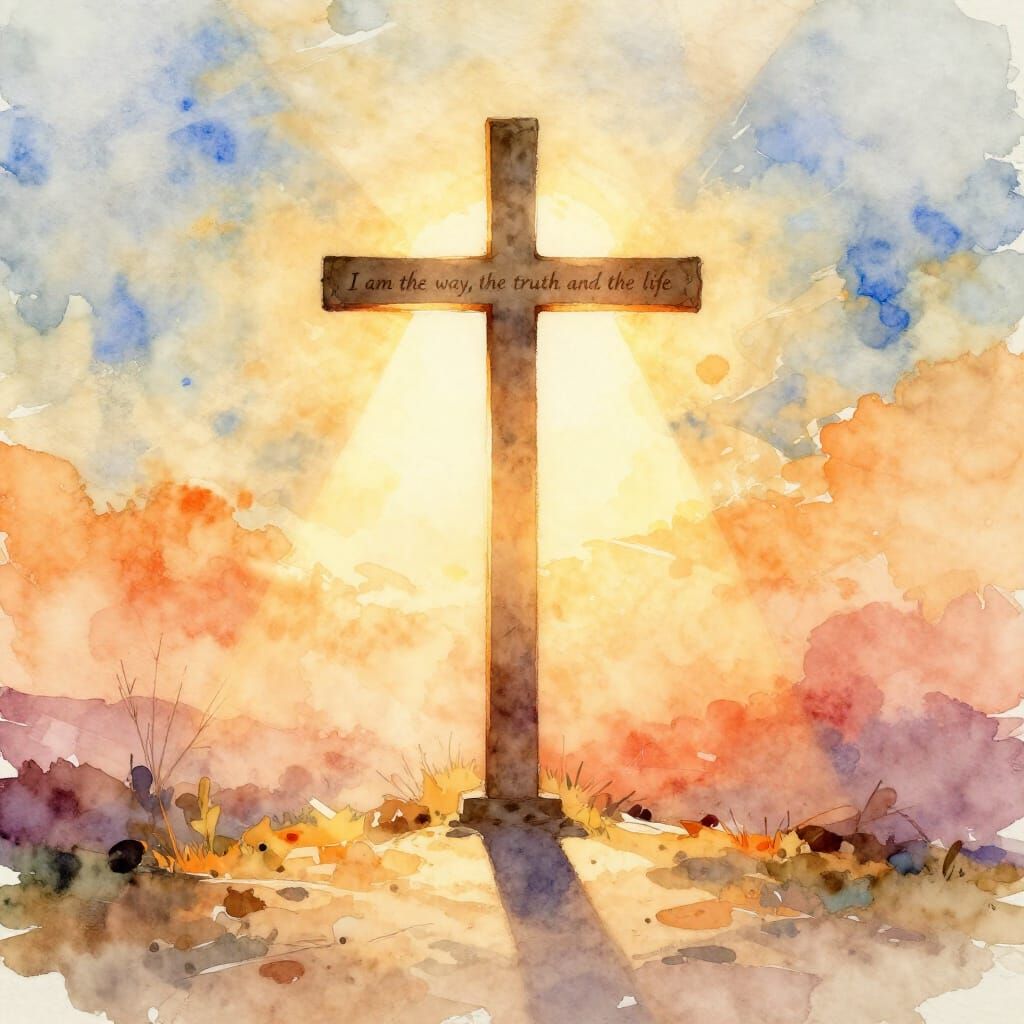 Divine Cross on Dusty Path in Golden Hour Light