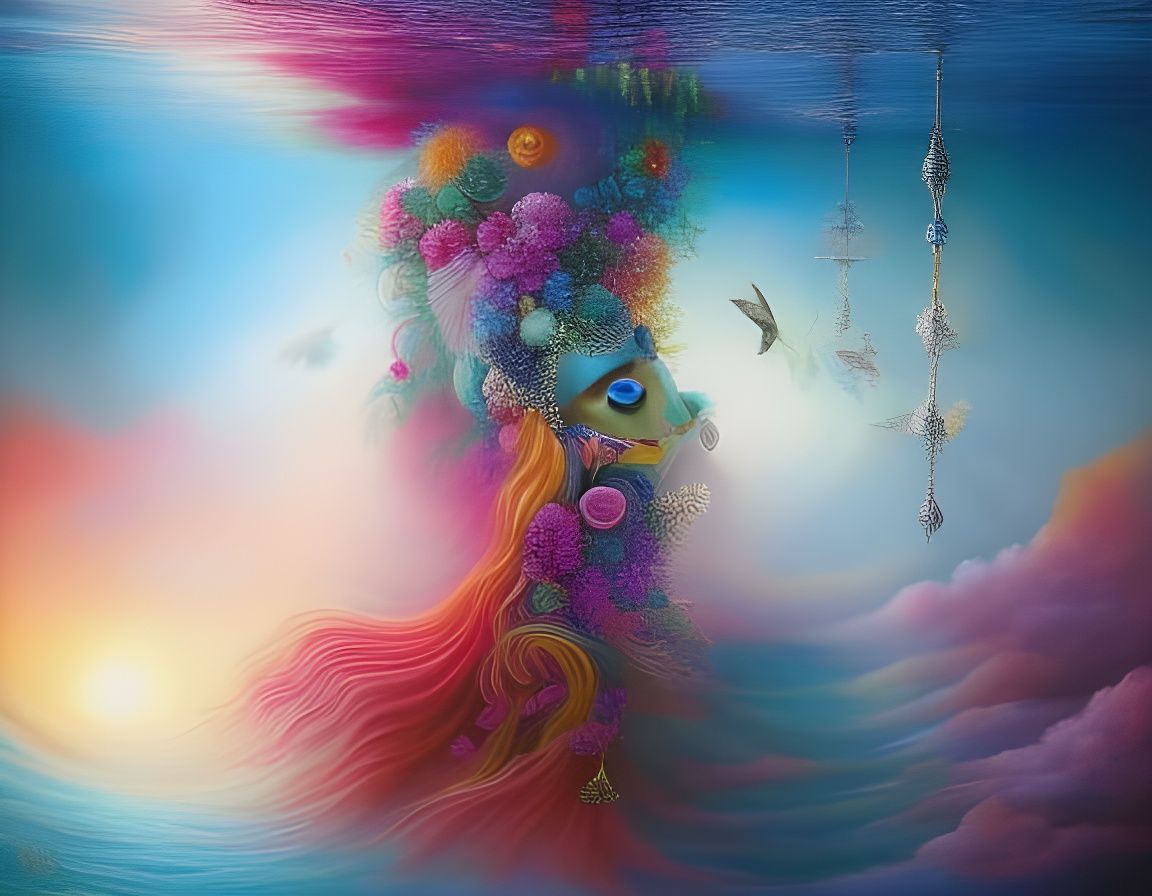 Submarine Gypsy City at Sunset in Art Nouveau Style