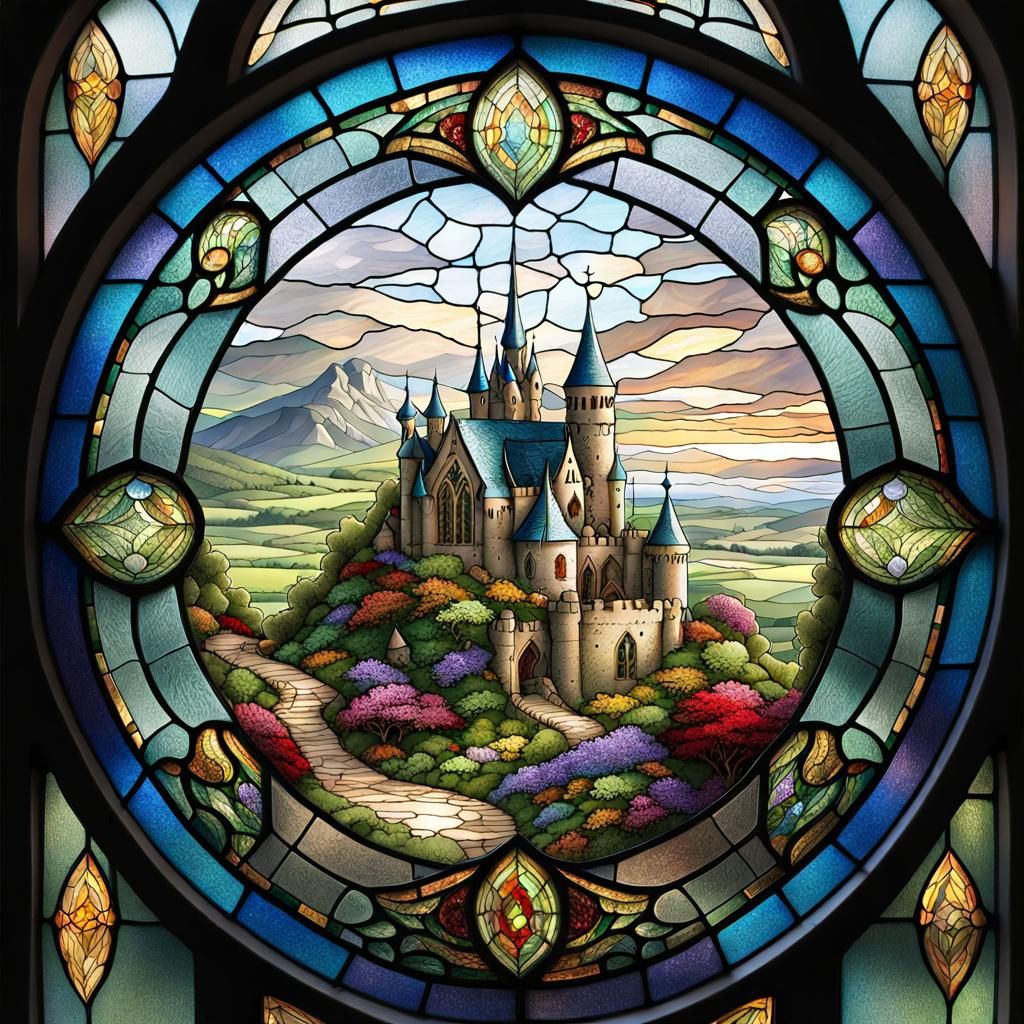 Fantasy Landscape Seen Through Stained Glass