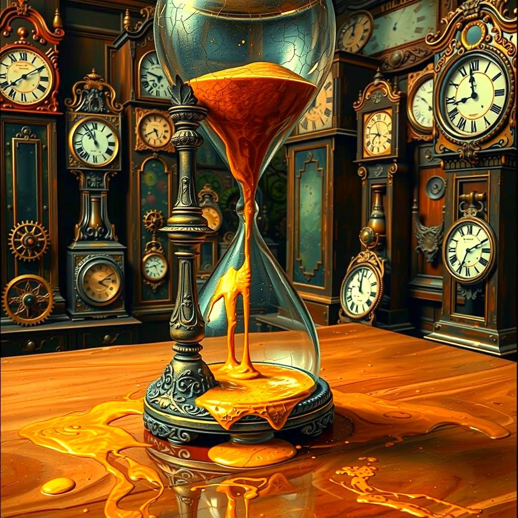 Golden Hour Glass Amidst Clockwork Chaos