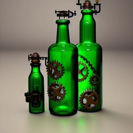 Steampunk Mechanical Forest Green Bottles