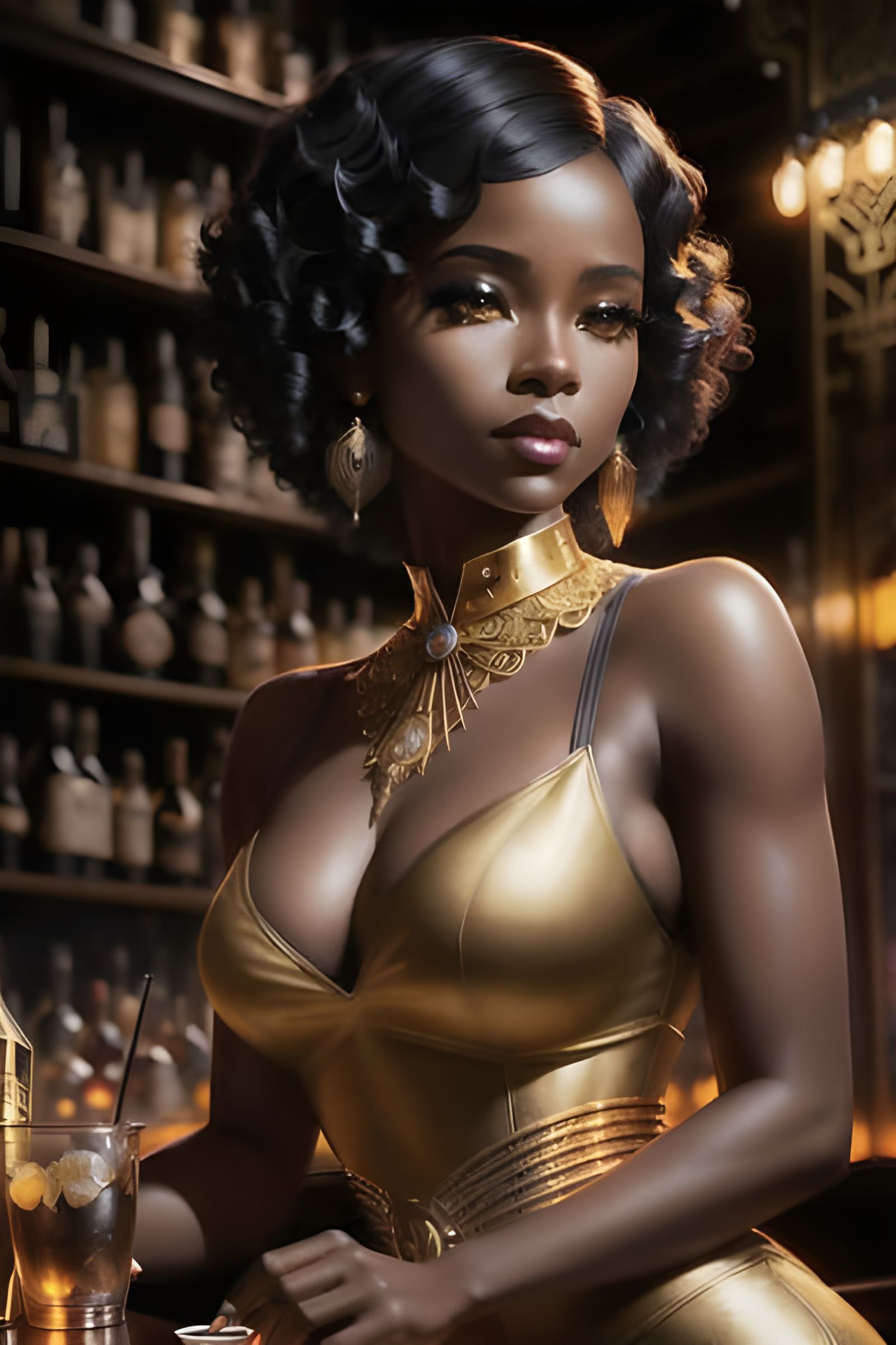 Sophisticated Woman at Retro Speakeasy Bar