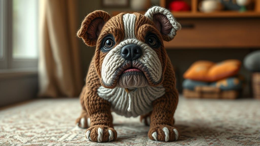 arts and crafts English-bulldog made out of yarn