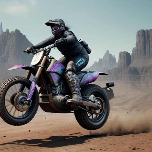 Granny Motorcycle Stunts in Detailed Matte Painting