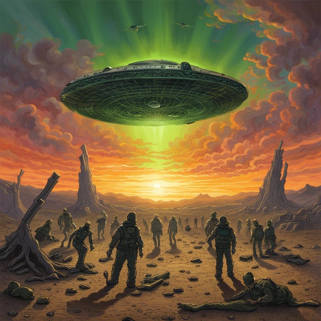 Area 51 UFO Crash at Sunset, Doré Style