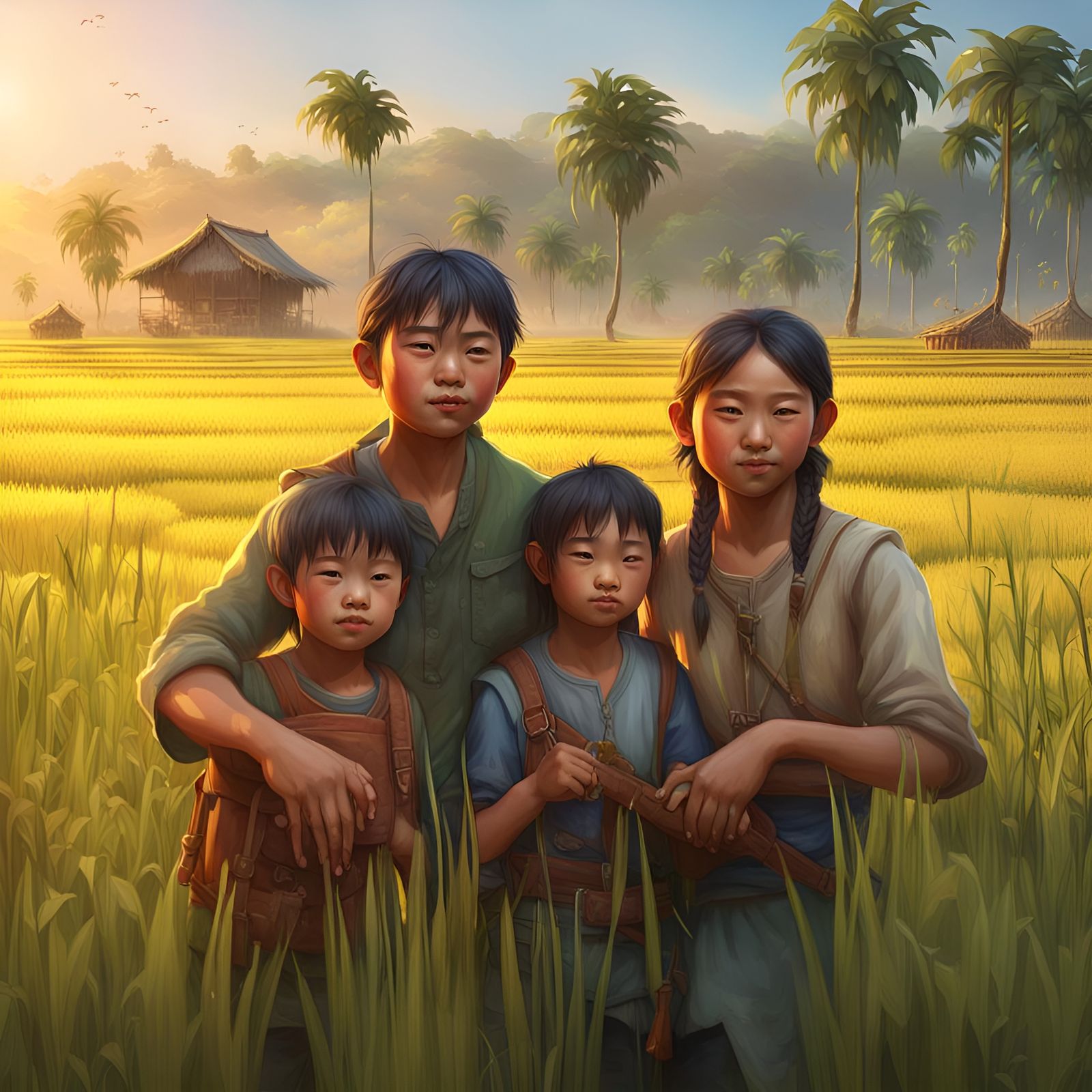 Filipino Rice Field Planting at Sunrise