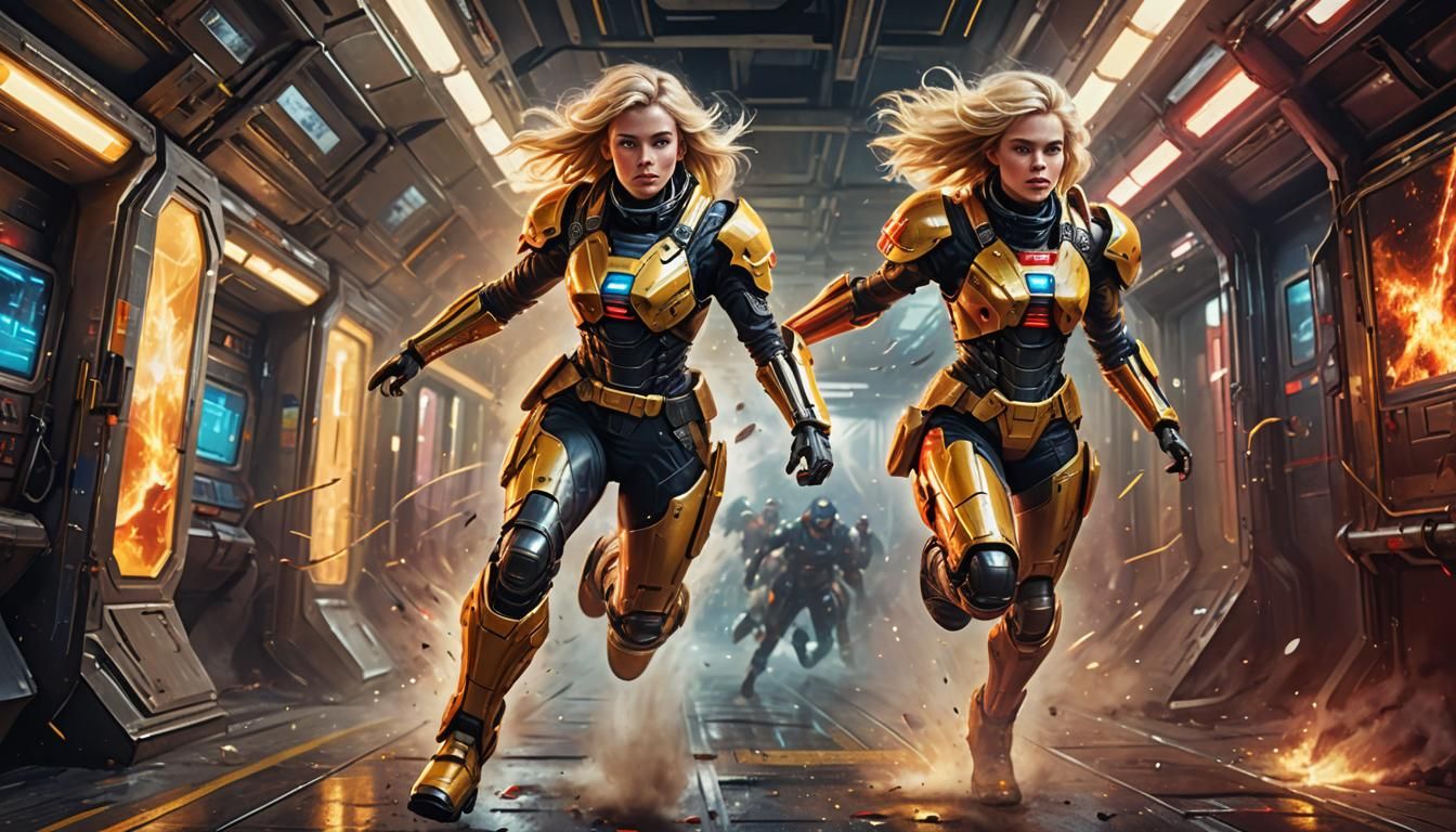 Woman in Space Armor: Acrylic Art Style