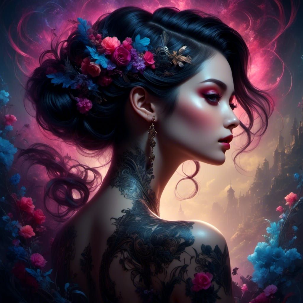 Epic Dark High Lord with Tattoos and Silhouette