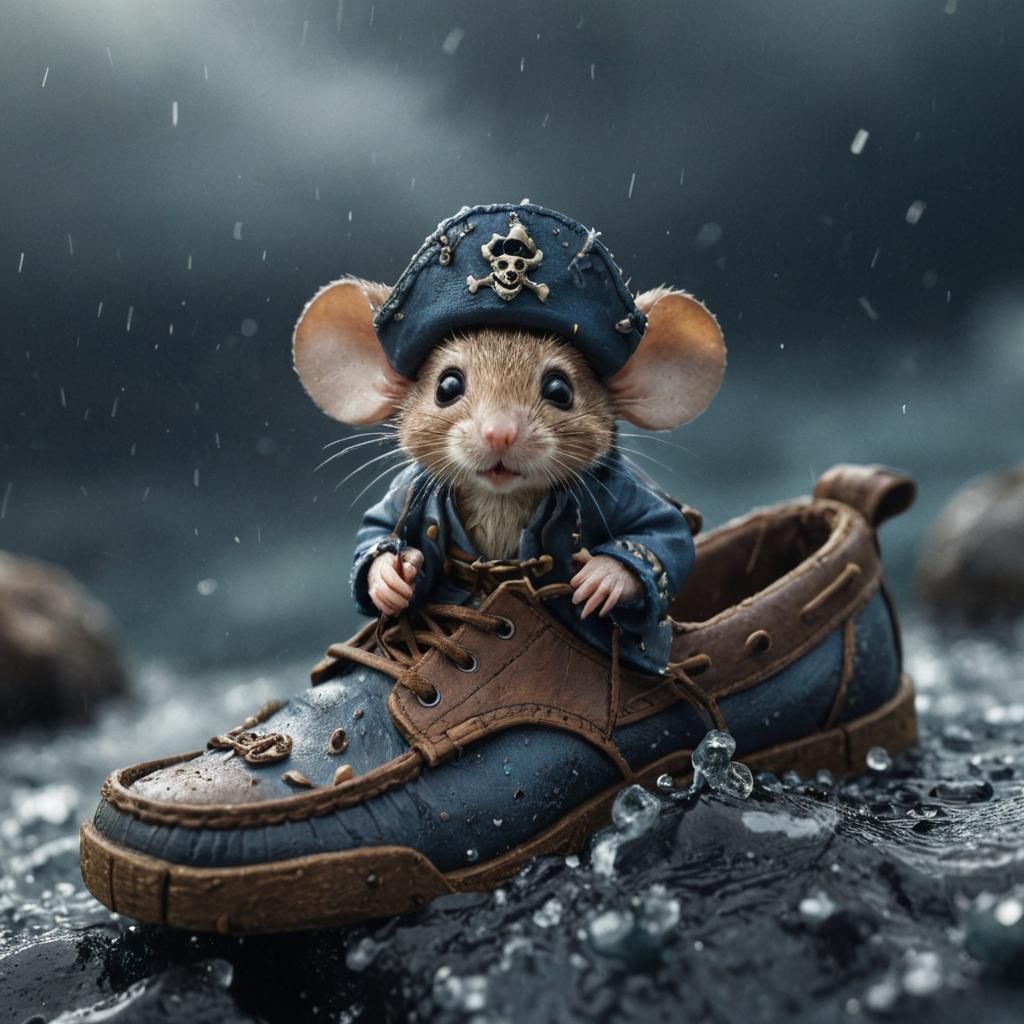 Pirate Mouse in a Shoe During Ocean Storm