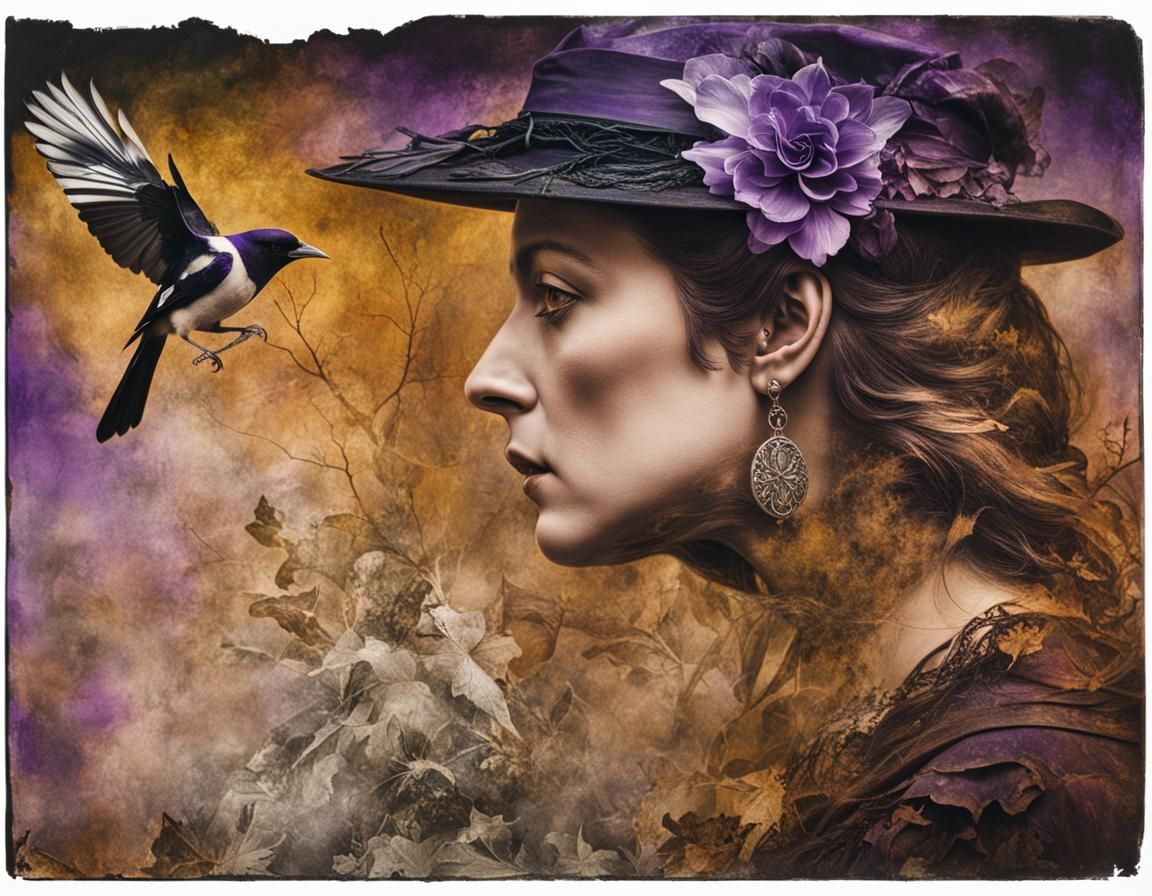 Magpie and Witch Double Exposure Photograph