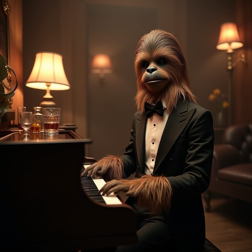 Wookiee Plays Piano in Smoky Jazz Club