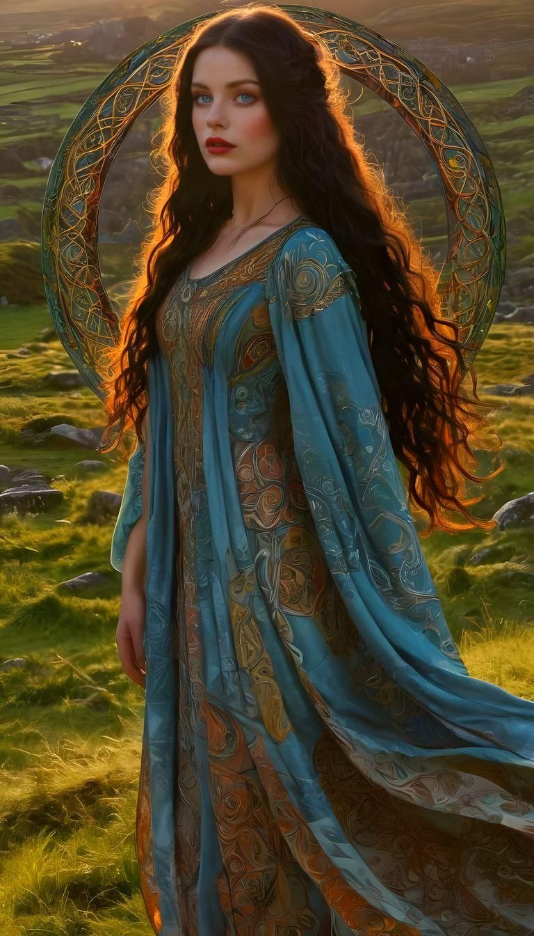 Celtic Goddess in Irish Landscape at Sunset