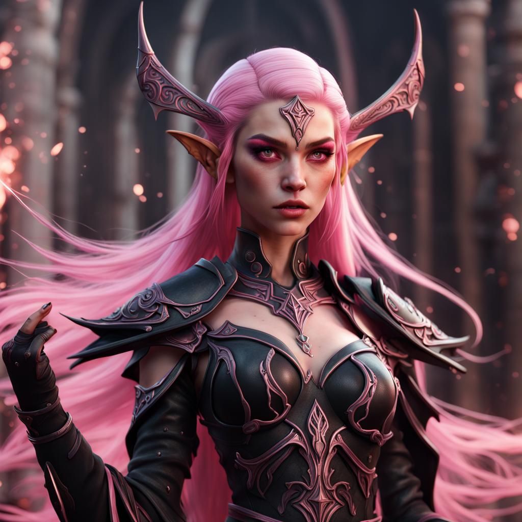 High Elf Wizard with Pink and Black Hair