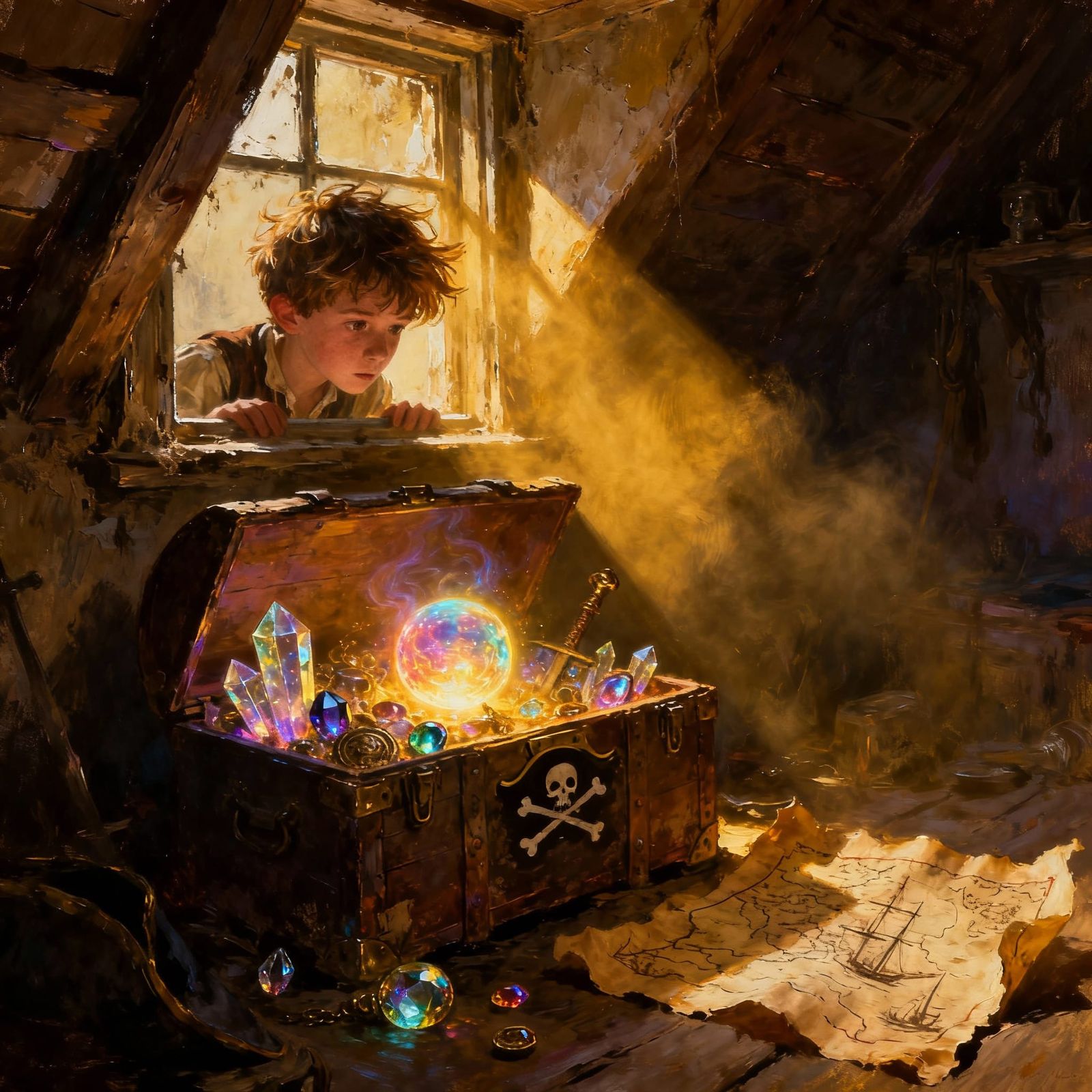 Boy Sees Magical Pirate Chest in Dusty Attic