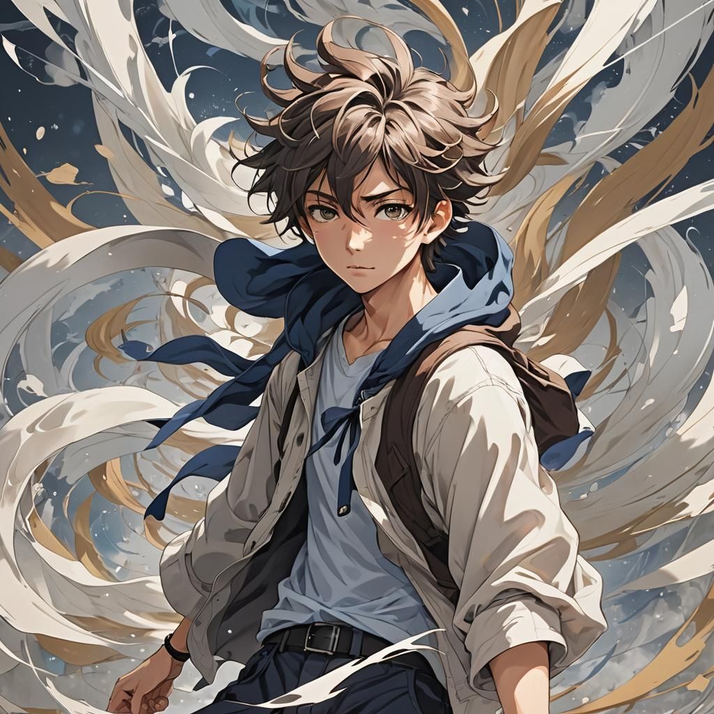 Anime Teenager Commands Swirling Winds
