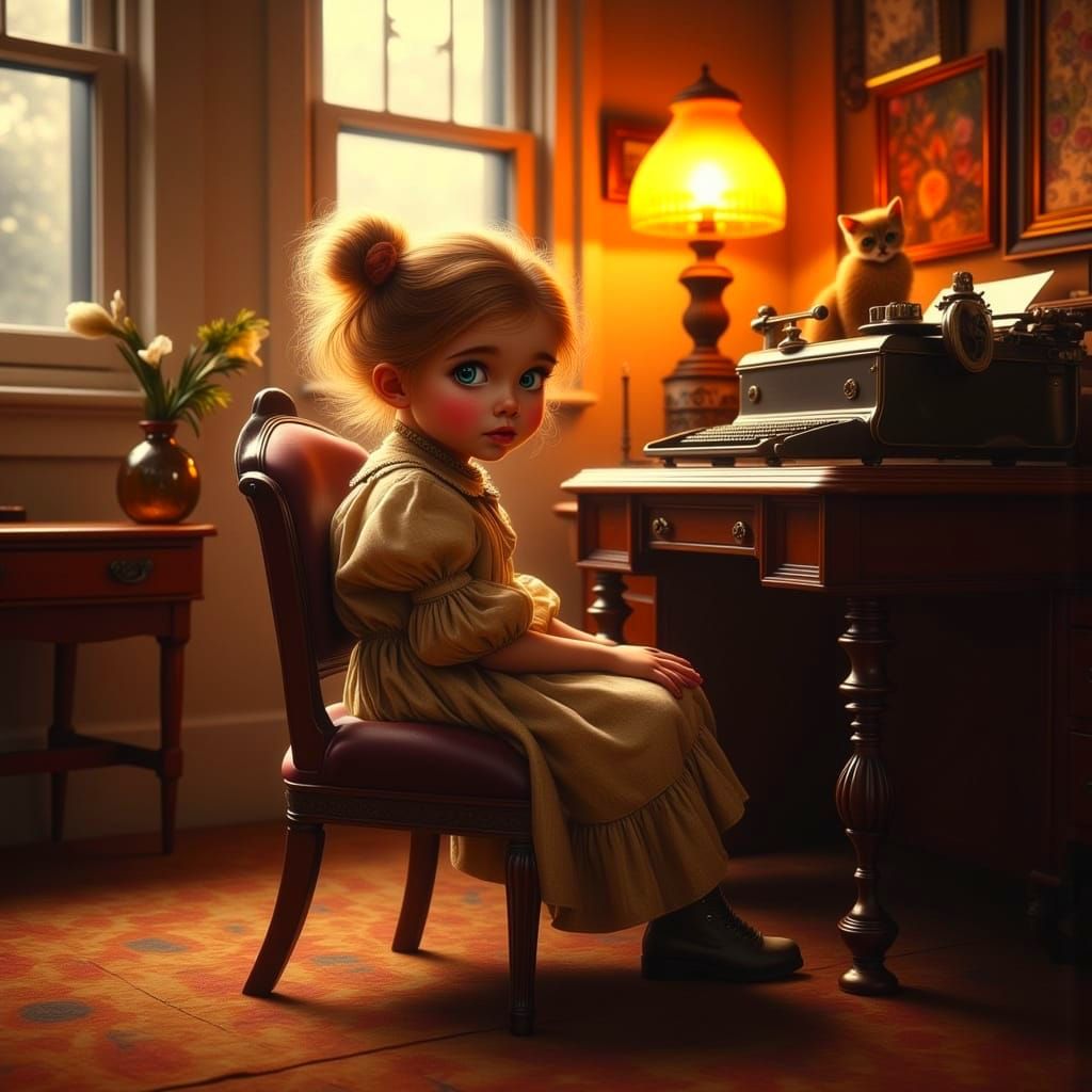 Whimsical Child in Vintage Study