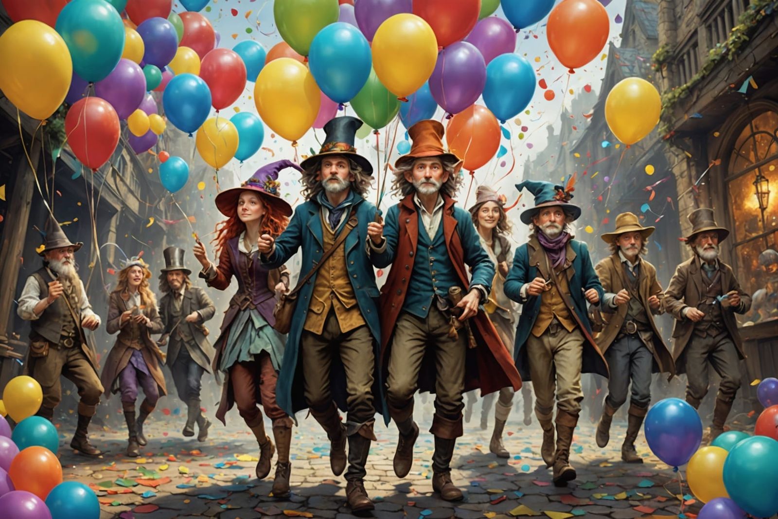 Fantasy Characters Celebrate in Whimsical Digital Art