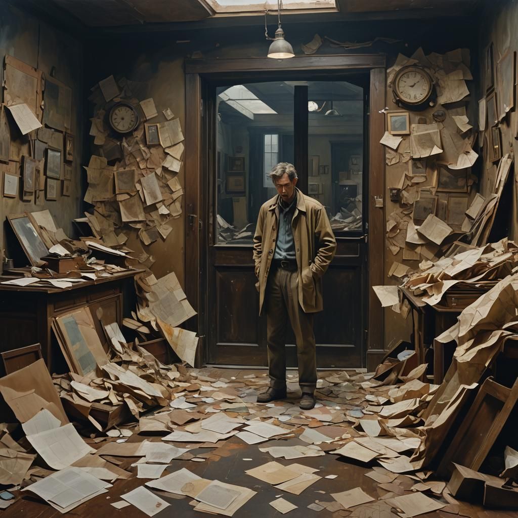 Melancholic Man in Solitary Confinement: Oil Painting