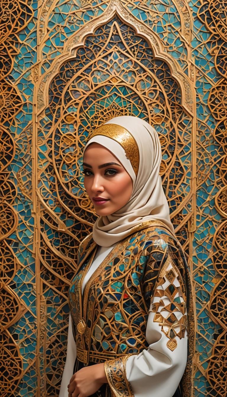 Islamic Geometric Mosaic with Golden Accents