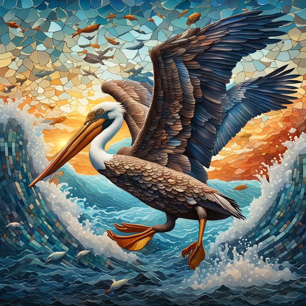 Pelican Scooping Fish: Detailed Matte Painting