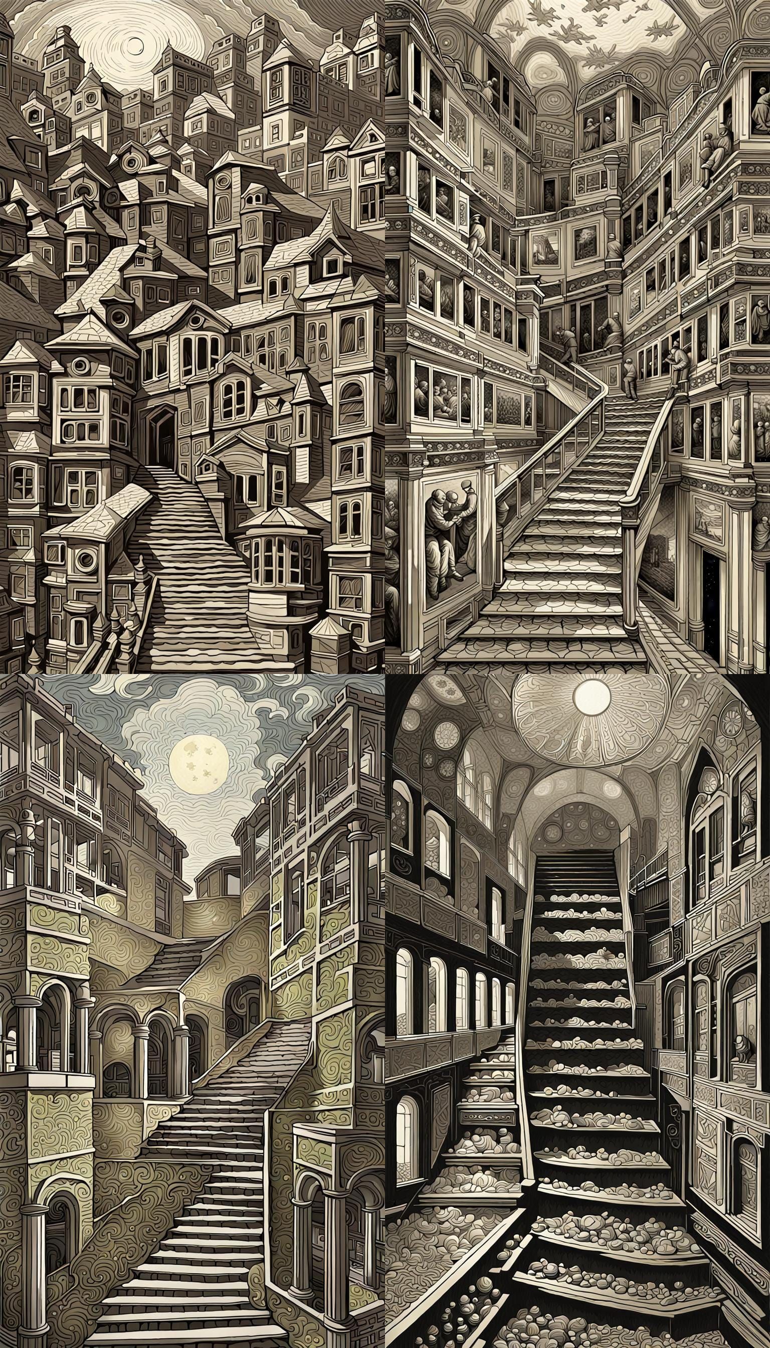 Eldritch Geometric Lithograph in Art Deco Style