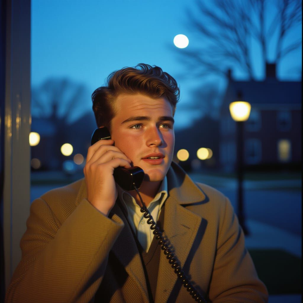 1940s Student's Long Distance Call at Dusk
