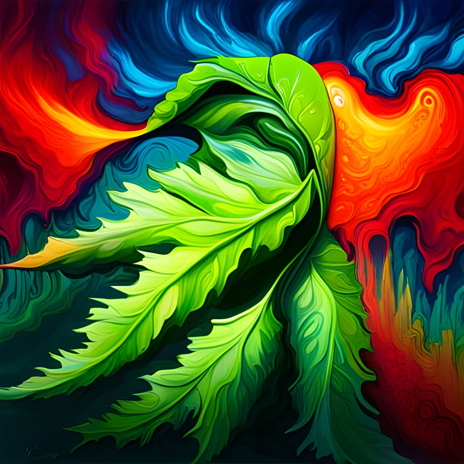 Green Leaf Graffiti Art in Ultra Quality