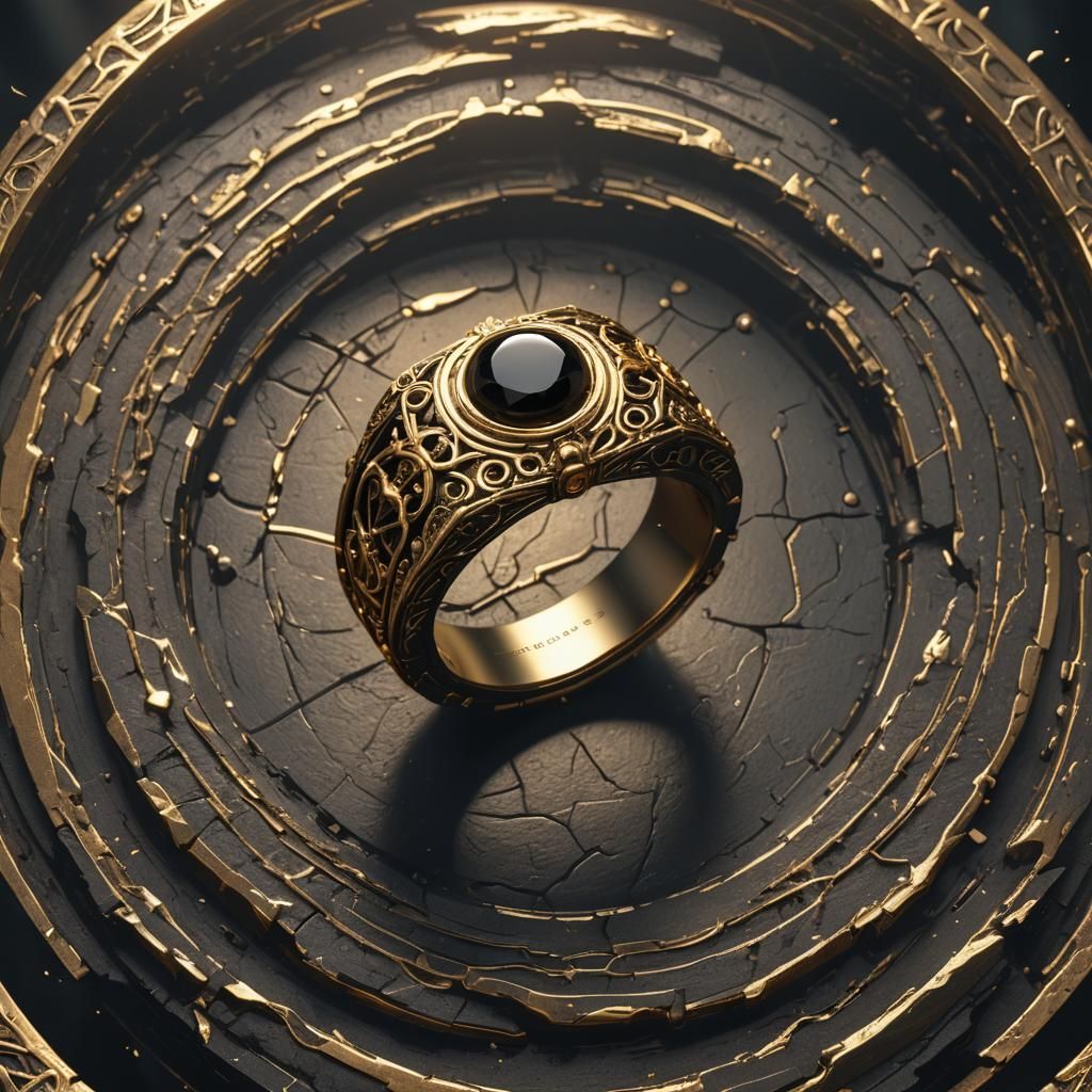 Powerful Gold and Black Magic Ring in Detailed Painting
