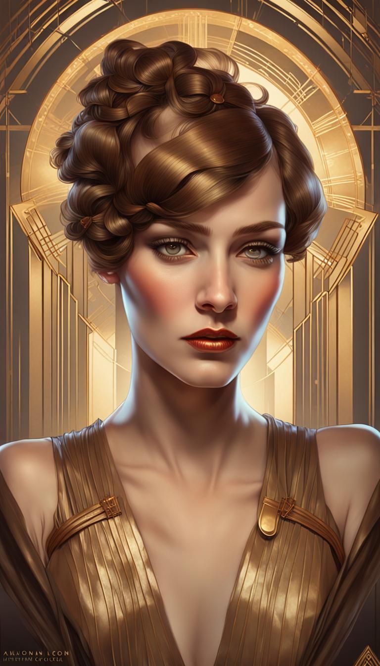 Art Deco Woman Portrait with Golden Details