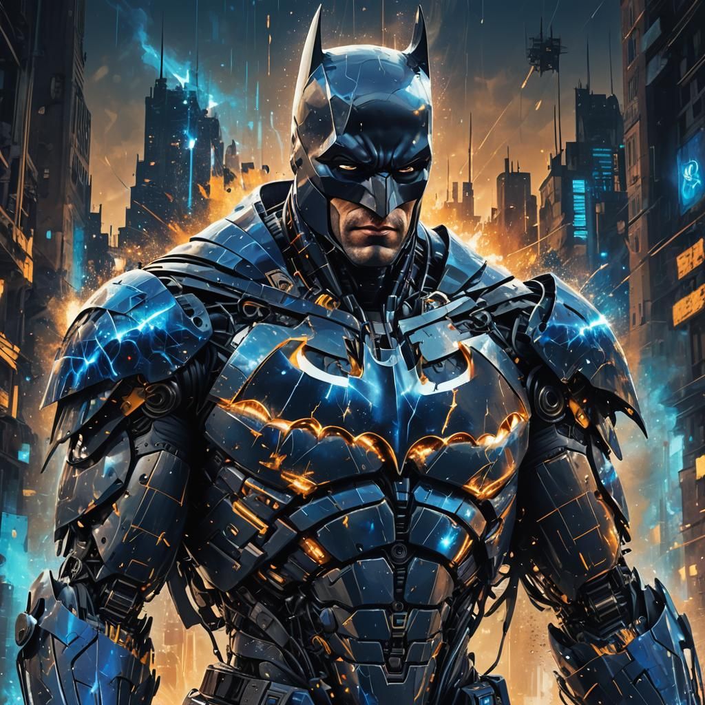Robotic Batman Portrait in Surreal Digital Art Style
