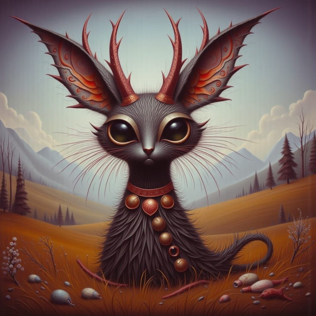 Origami Stag Fused with Whimsical Cats