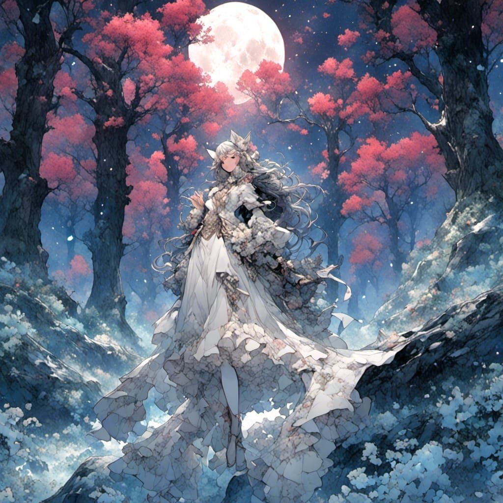 Wolf Face in Forest Moonlight: Detailed Matte Painting