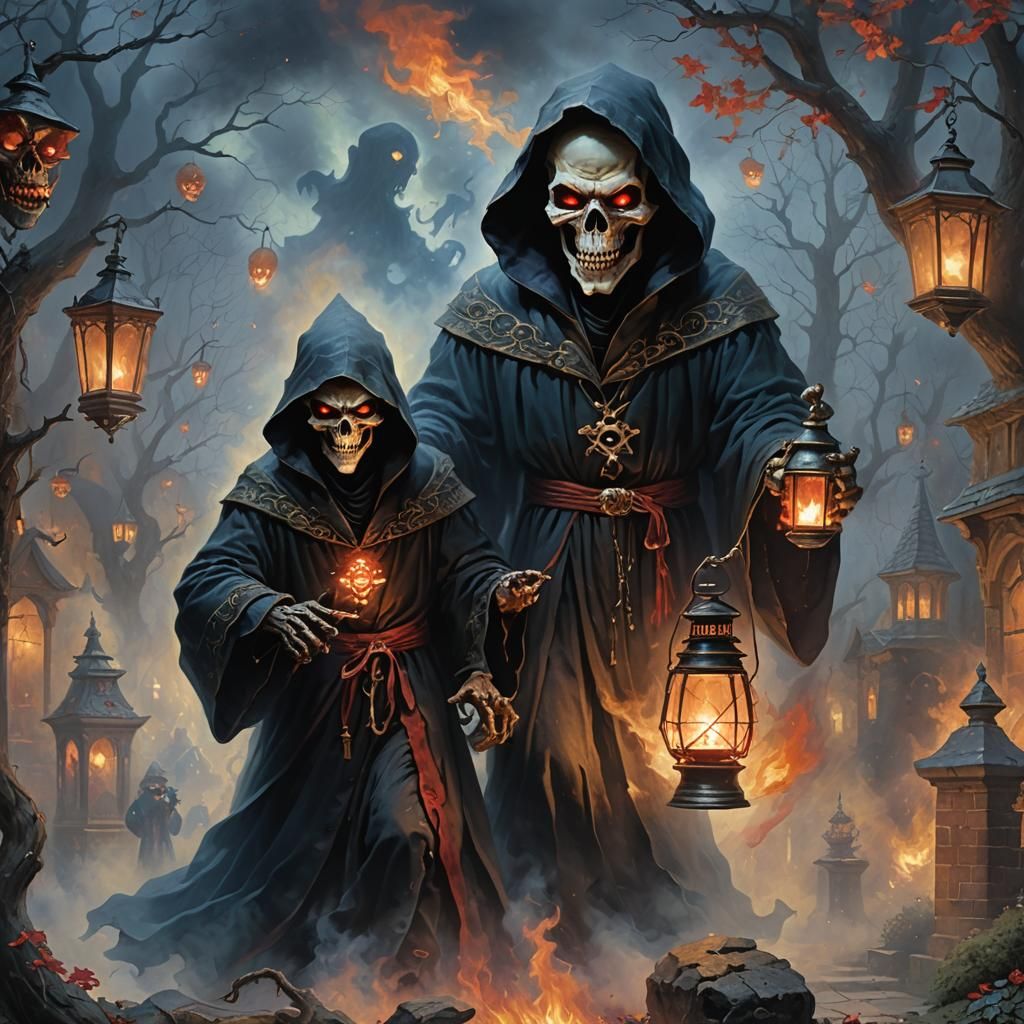 Ethereal Bogeyman with Burning Eyes and Lantern