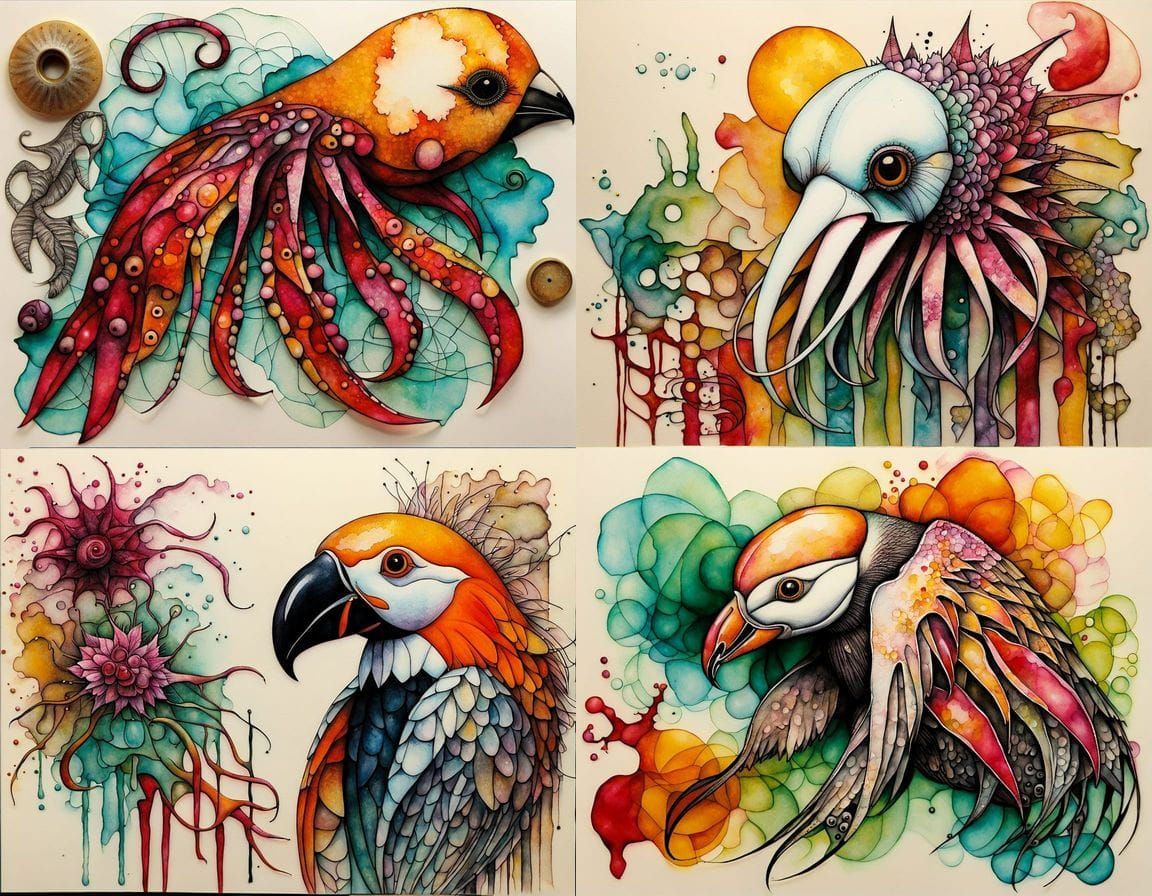 Bizarre Mutant Creature in Mixed Media Art Style