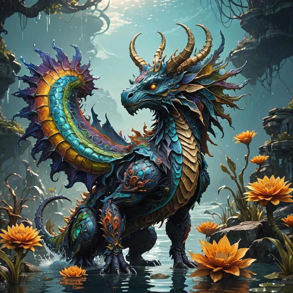 Fantastical Creature Hybrid by Reflective Water, Detailed Ma...