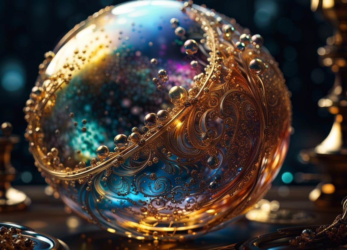 Golden Glass Sphere with Intricate Filigree