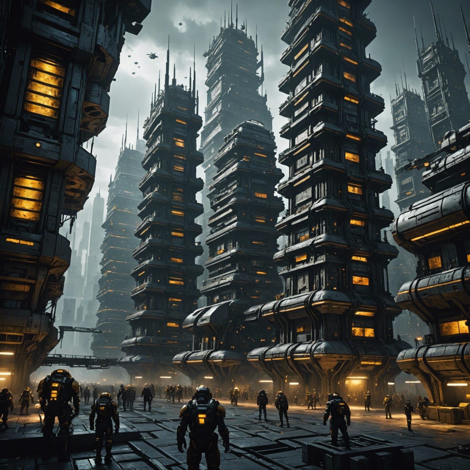 Dystopian Sci-Fi Hive City with Robotics