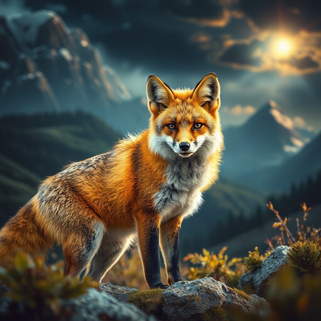 Hyperrealistic Ice Age Fox in Vivid Fantasy Landscape