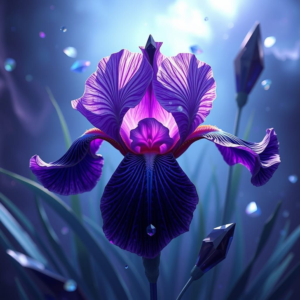 Sapphire and Amethyst Iris in Dreamlike Fantasy Scene