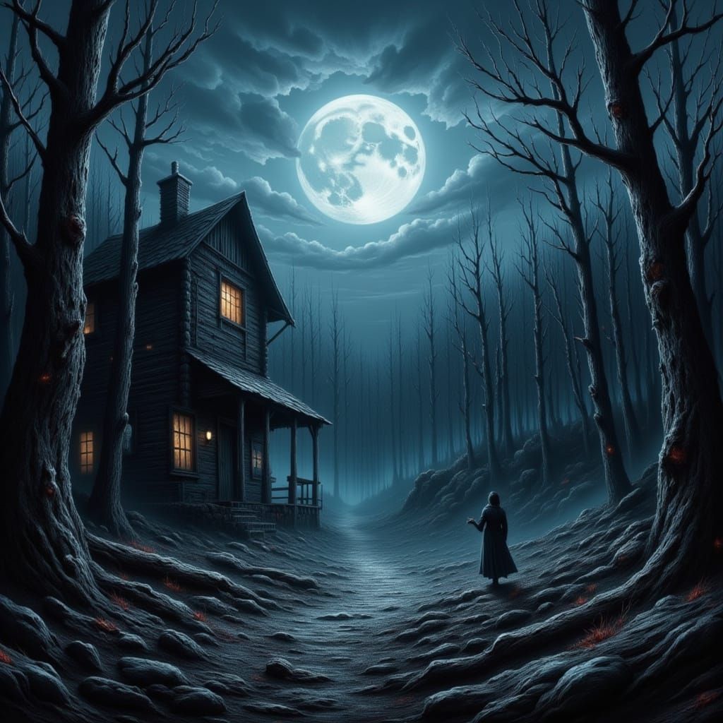 Eerie Eldritch Forest Under Spooky Moonlight