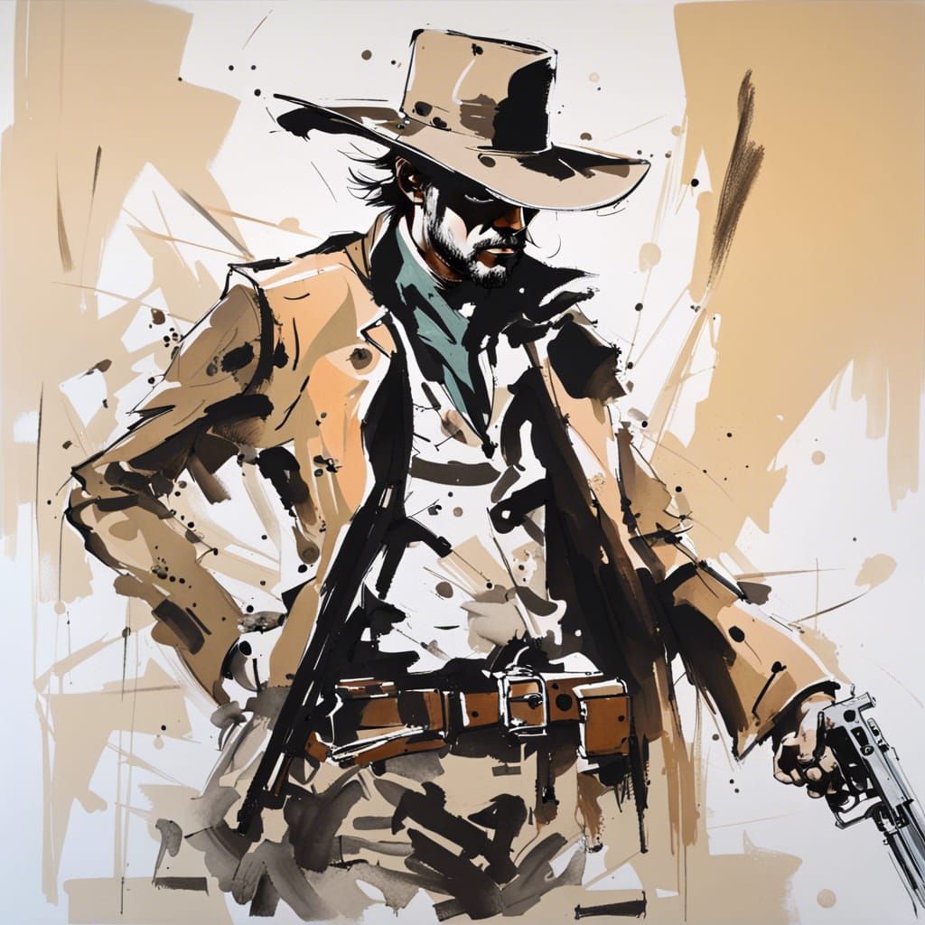 Wild West Gunslinger in Gesture Painting Style