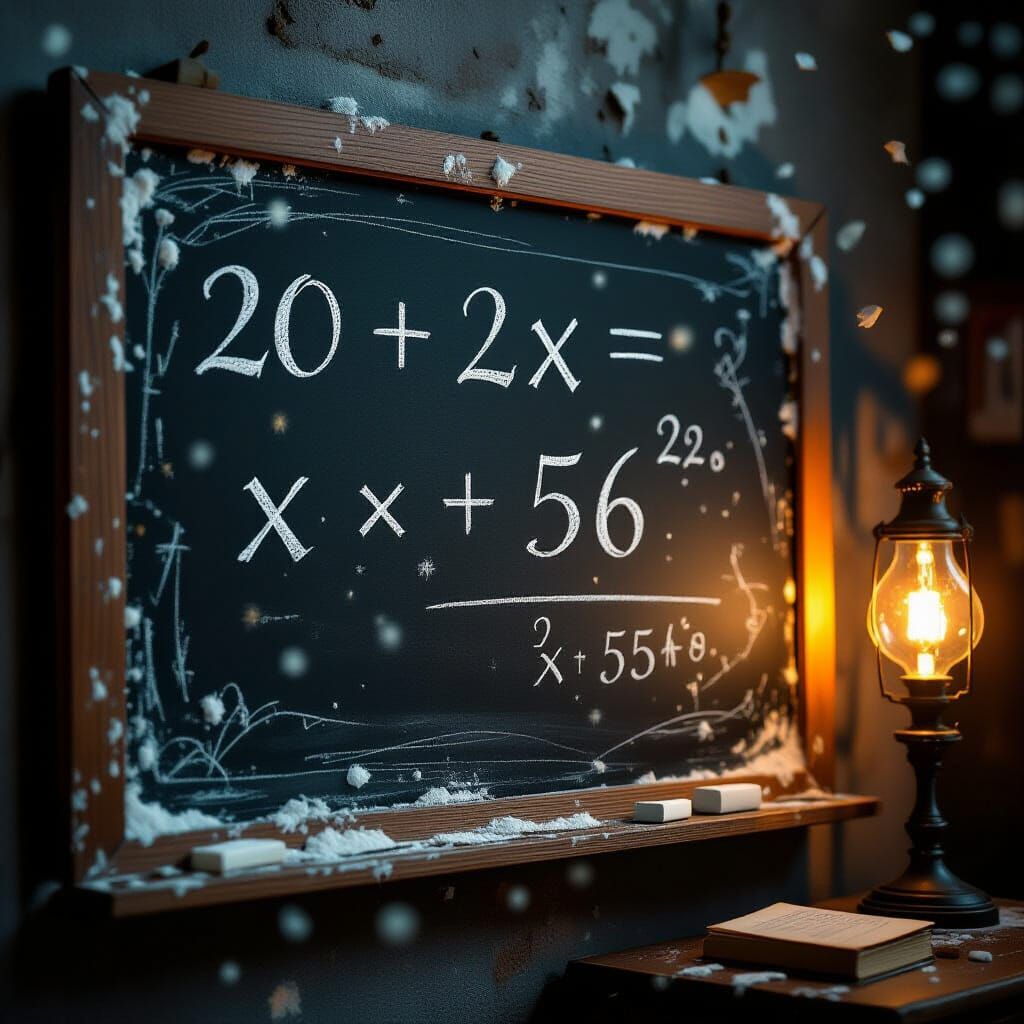 Chalkboard Math Equation: 20 + 2x = x + 56