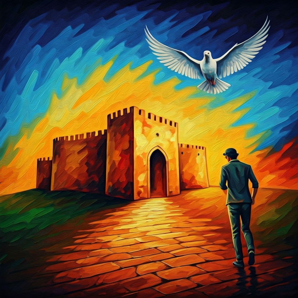 Fauvist Man's Journey to Inner Tower of Peace