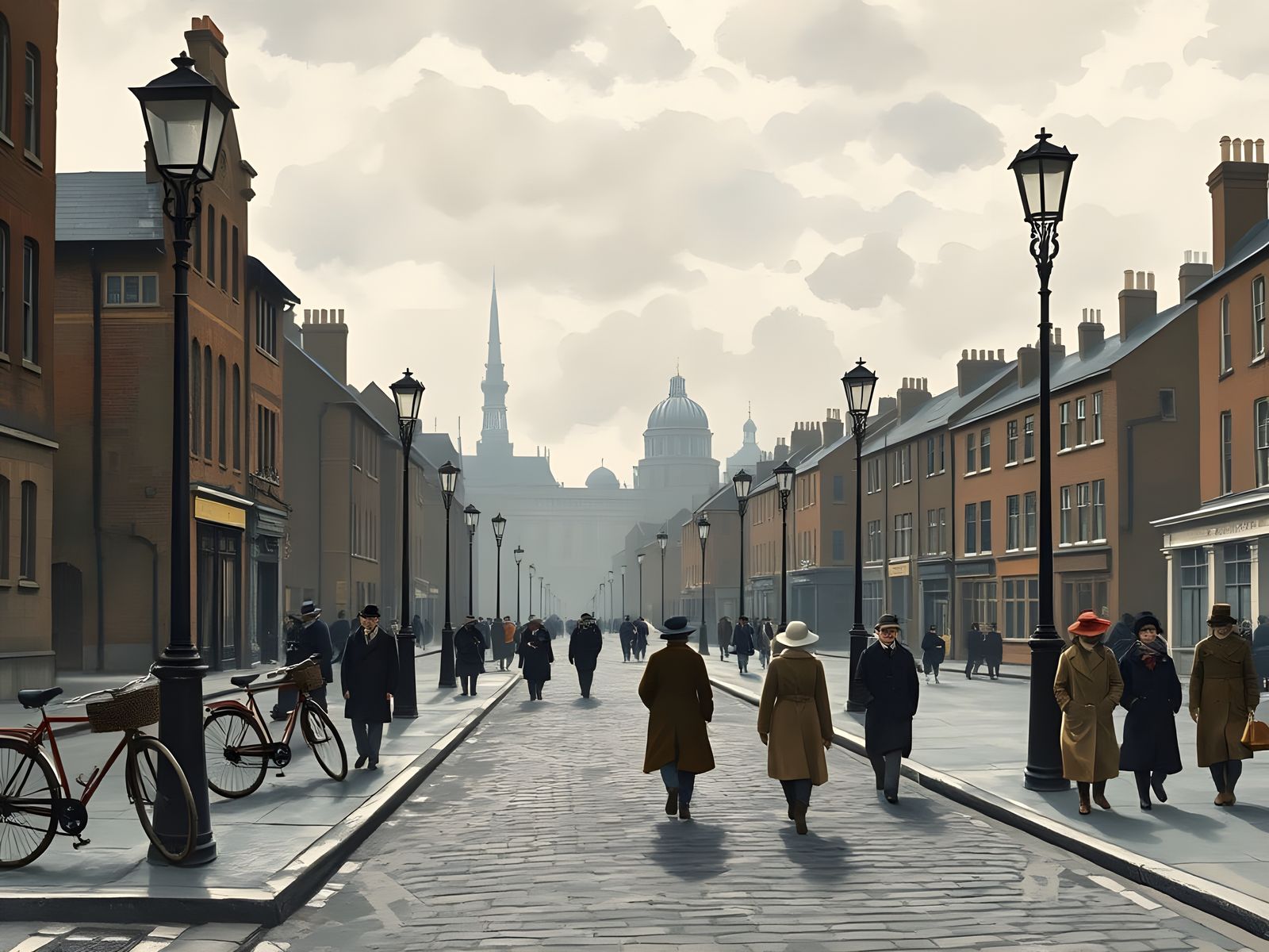 Industrial British City Street Scene in Lowry Style