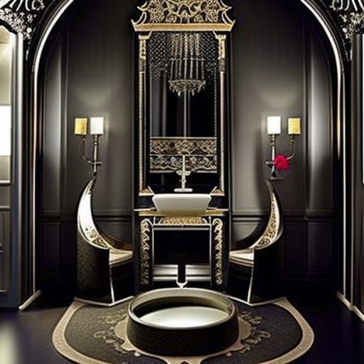 Woman Gazes at Reflection in Ornate Room