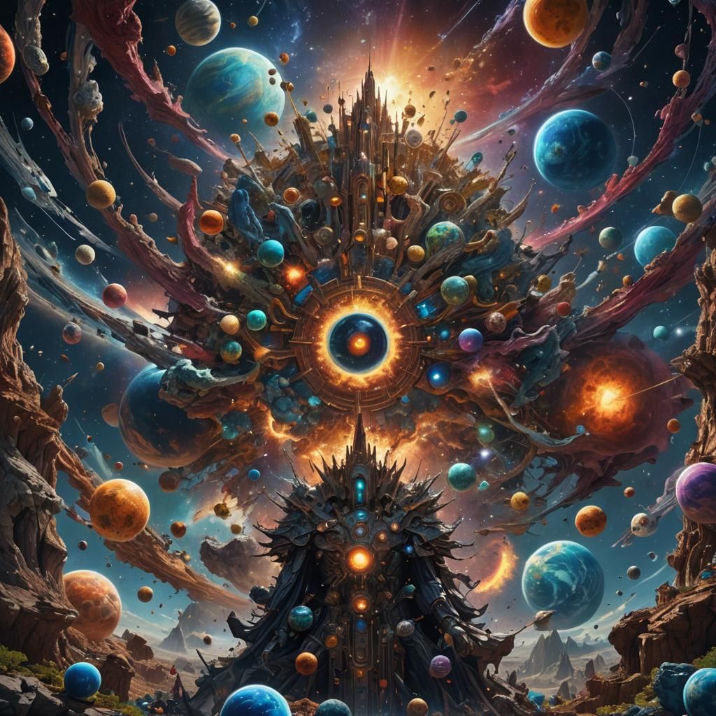 Cosmic Trip: Dissolution of Self in Detailed Fantasy Art