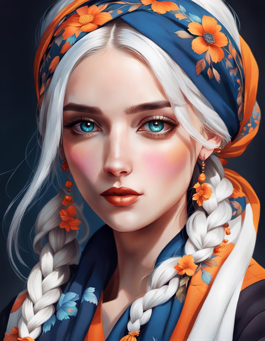 Girl with Braids and Headscarf in Digital Art Style